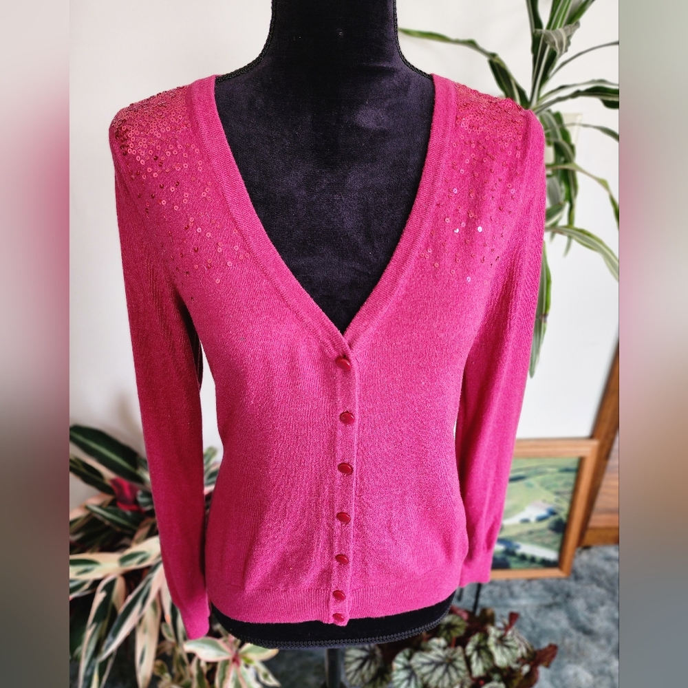 Merona sequined cardigan sweater, burgundy, size medium